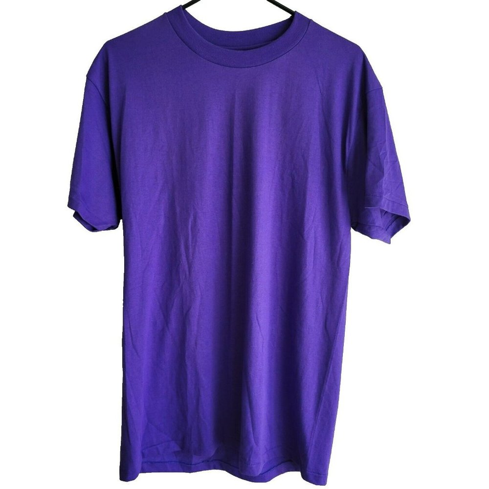 Vintage Hanes Heavyweight 50/50 Single Stitch T-Shirt Size L Solid Color Purple
